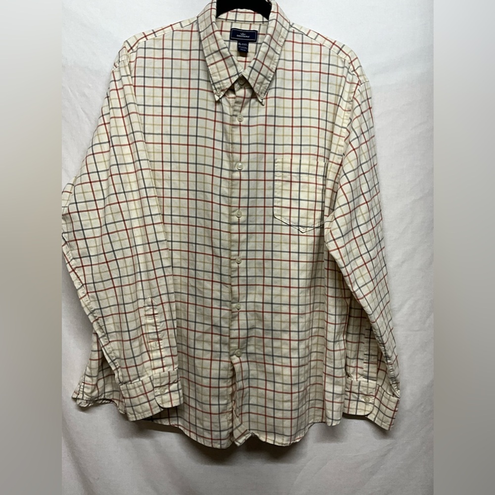 Men’s Dockers Button-Up Shirt XL 17/17.5 Long Sleeve Cream‎ Checkered Pattern